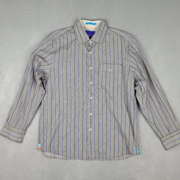 Tommy Bahama Shirt Men's Large White Black‎ Blue Striped Long Sleeve Button Down - Picture 1 of 11